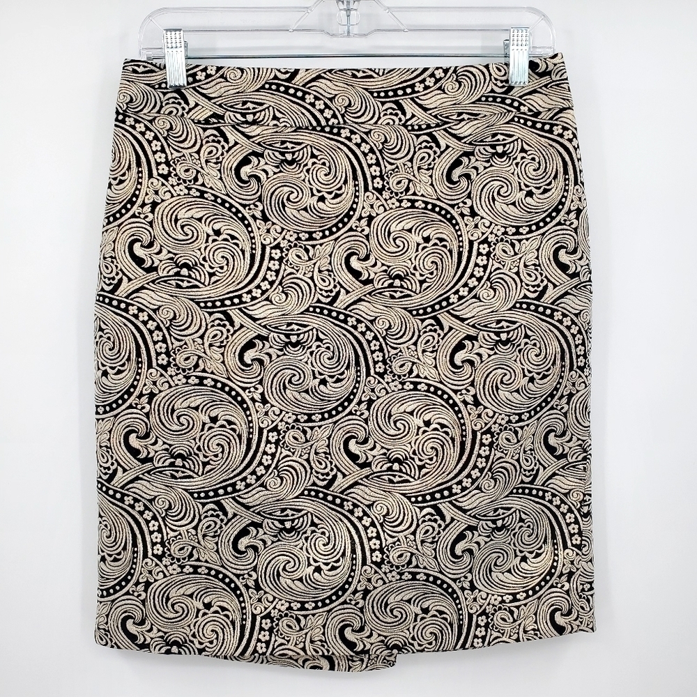 Ann Taylor Black Metallic Golden Pencil Skirt